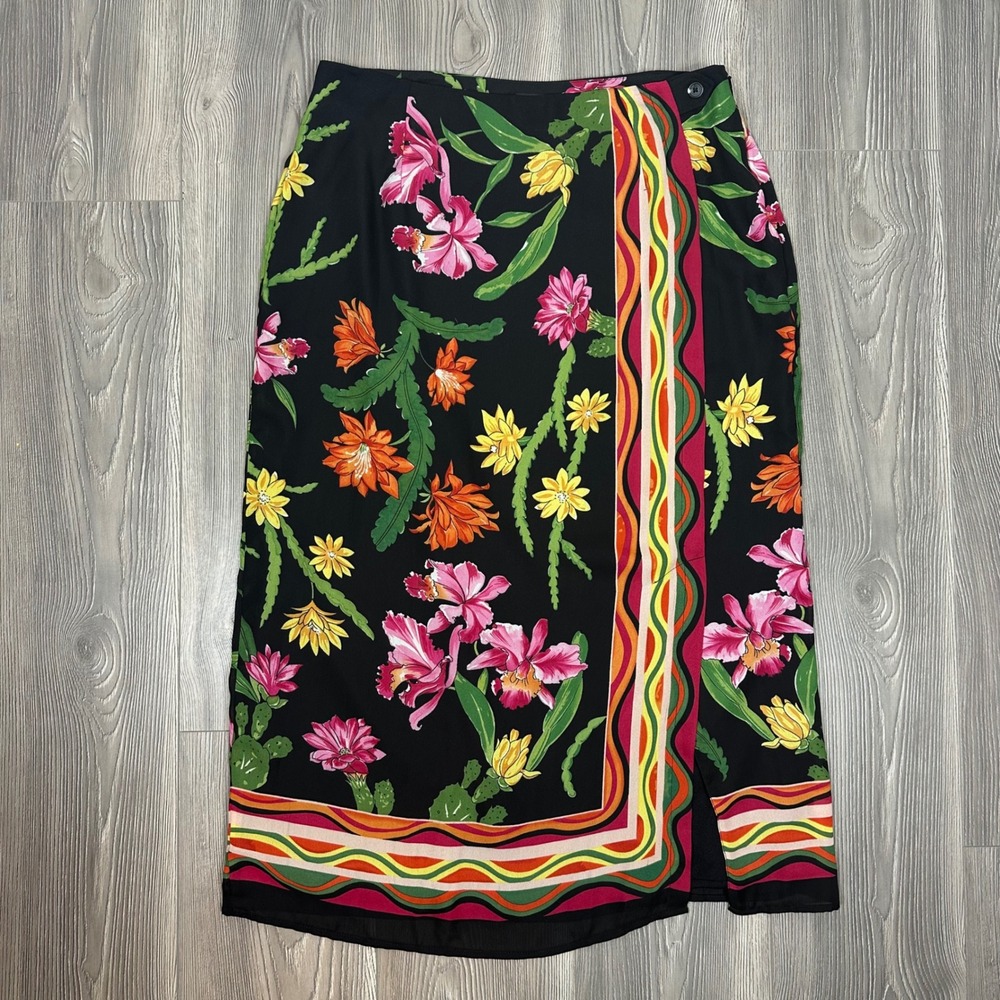 Vintage Intriguing Threads Tropical Midi Skirt -‎ SIZE 12 Faux Wrap Vacation